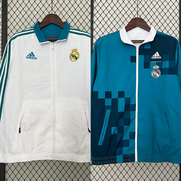 24/25 Real Madrid Retro Double-Sided Windbreaker (White and Blue)